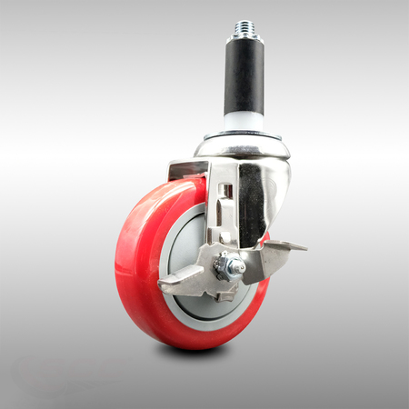 SERVICE CASTER 4 Inch 316SS Red Polyurethane Swivel 1-1/8 Inch Expanding Stem Caster Brake SCC-SS316EX20S414-PPUB-RED-TLB-118